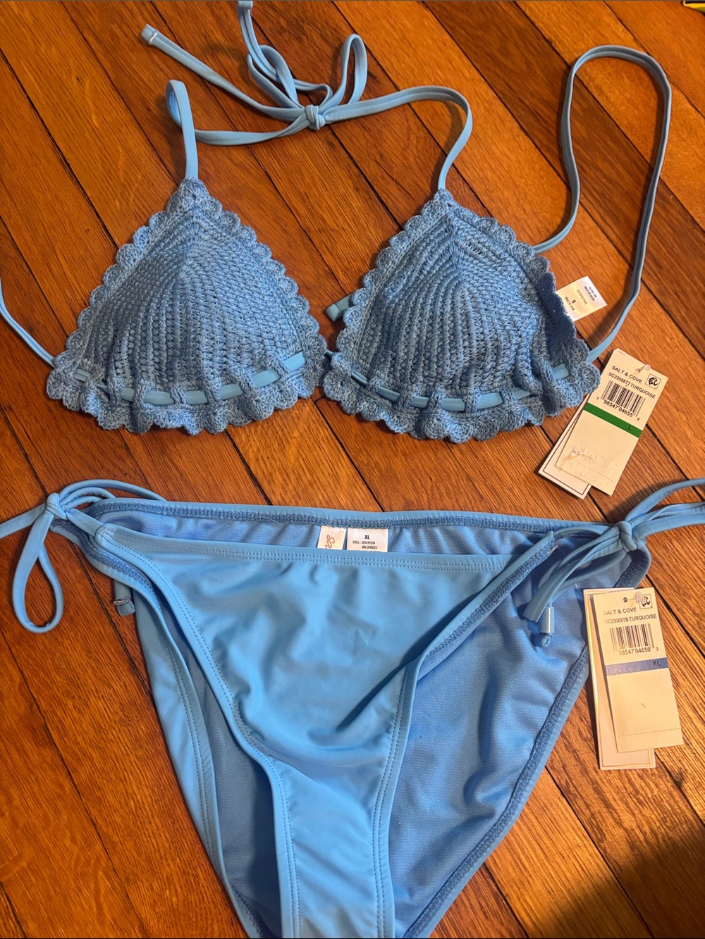 Salt & Cove Light Blue Crochet Triangle Bikini Set -  NWT